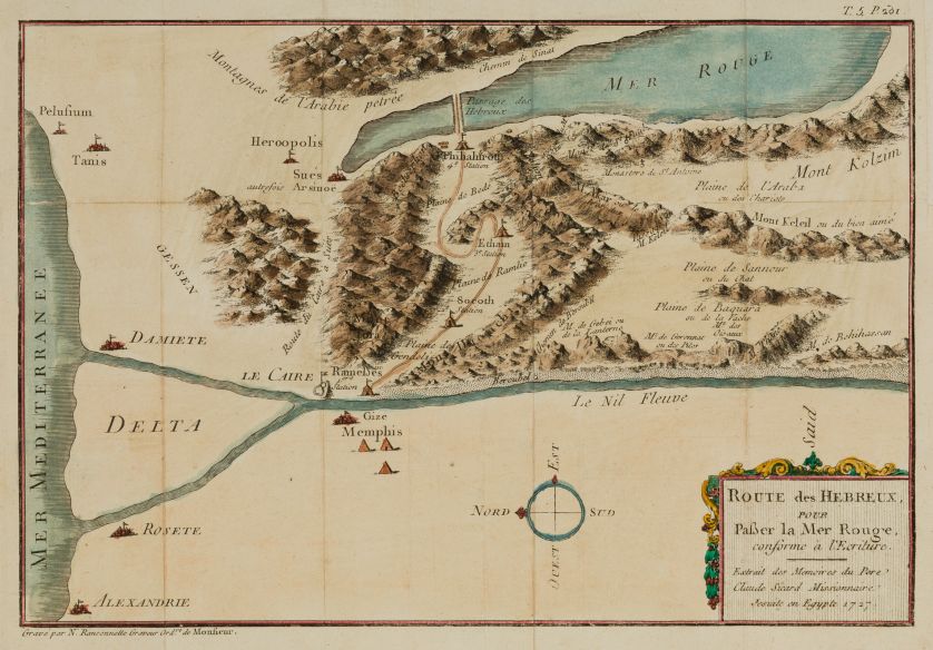 PIERRE-NICOLAS-RANSONNETTE-Paris-Francia-1745-1810-Mapa-con-la-ruta-del-exodo-hebreo-Papel-23-x-32-5-cm