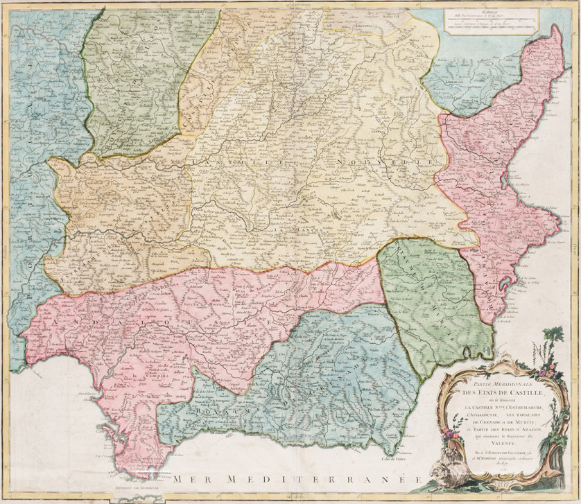 GILLES-ROBERT-DE-VAUGONDY-Francia-1688-1766-Mapa-de-Castilla-la-Nueva-48-x-56-cm