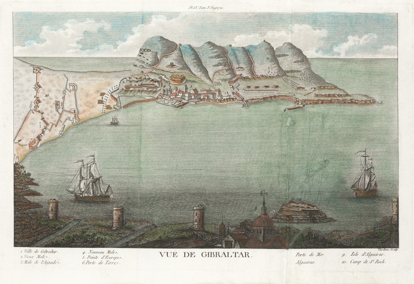 JAQUES-NICOLAS-TARDEU-Francia-1716-1791-Vista-de-Gibraltar-y-Bahia-de-Algeciras-Huella-20-4-x-31-5-cm